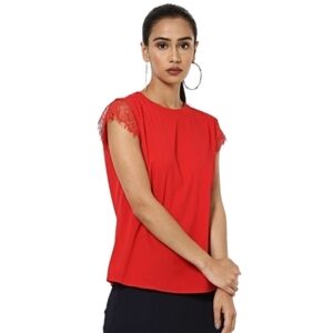 J CREW‎ Red Lace Cap Sleeve Top Shell Blouse Size 6